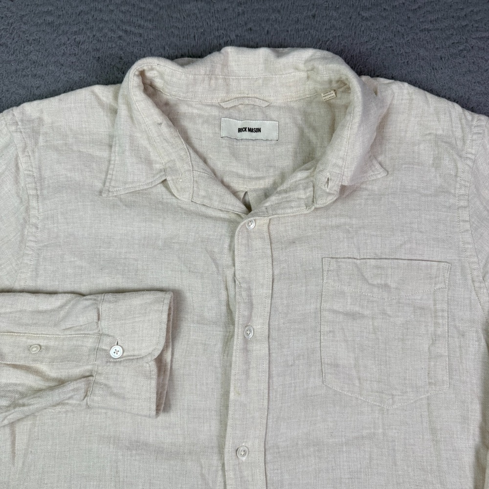 Buck Mason Draped Twill One Pocket Shirt Mens 2XL Beige Solid Long Sleeve